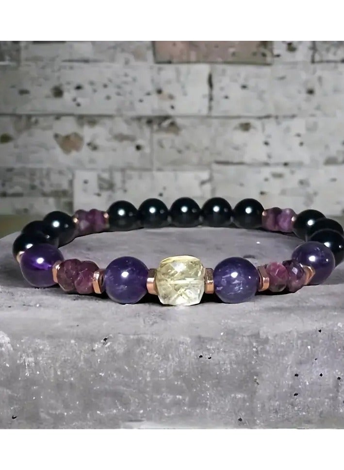 Goolsky Amethyst & Black Garnet Beaded Bracelet, Elegant Vintage Style, Women's Fashion Wristlet, Ethnic Classic Style, Glass Beads, All-Season Wear, Perfect for Daily & Gift Giving - Image 1