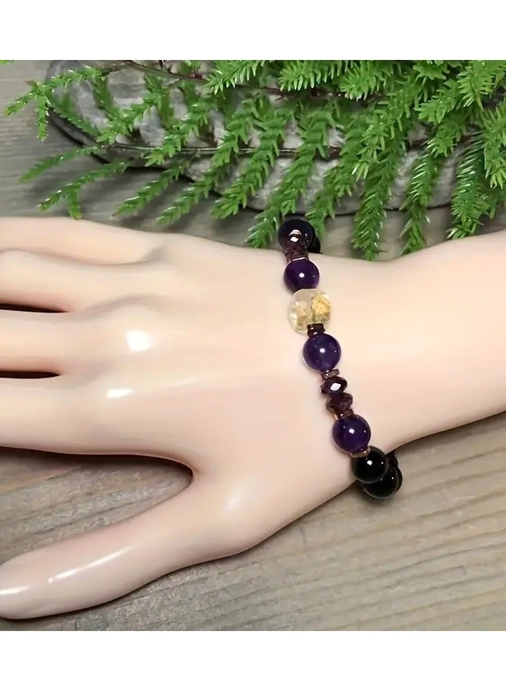 Goolsky Amethyst & Black Garnet Beaded Bracelet, Elegant Vintage Style, Women's Fashion Wristlet, Ethnic Classic Style, Glass Beads, All-Season Wear, Perfect for Daily & Gift Giving - Image 2