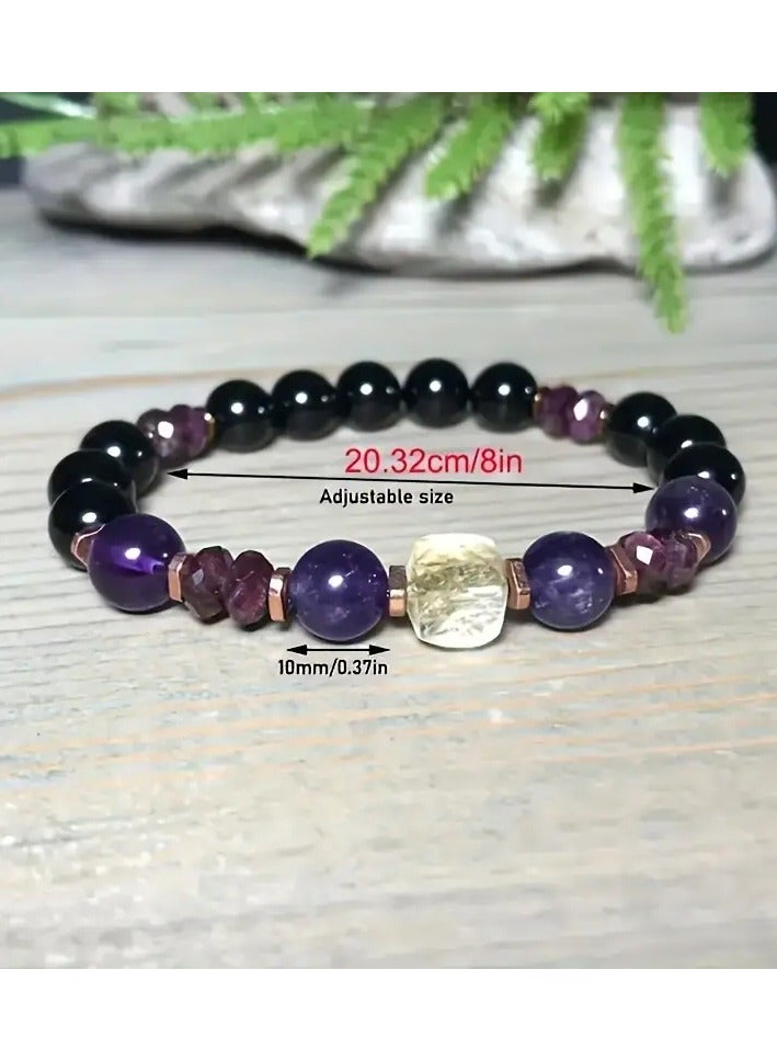 Goolsky Amethyst & Black Garnet Beaded Bracelet, Elegant Vintage Style, Women's Fashion Wristlet, Ethnic Classic Style, Glass Beads, All-Season Wear, Perfect for Daily & Gift Giving - Image 3