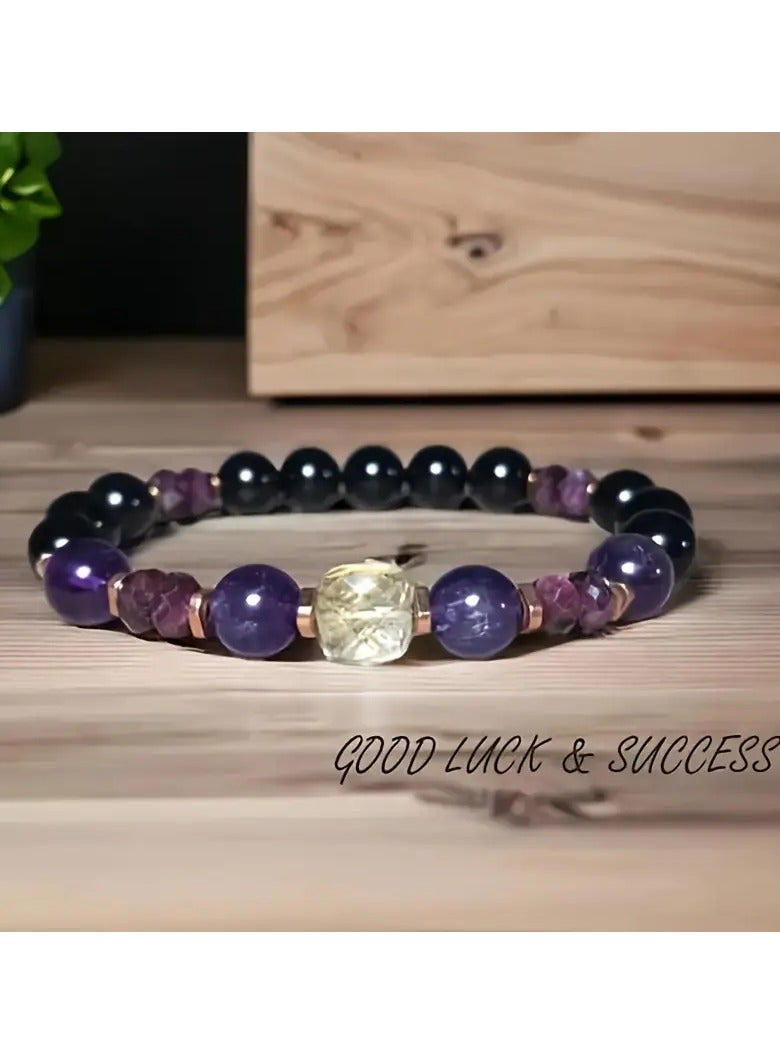 Goolsky Amethyst & Black Garnet Beaded Bracelet, Elegant Vintage Style, Women's Fashion Wristlet, Ethnic Classic Style, Glass Beads, All-Season Wear, Perfect for Daily & Gift Giving - Image 5