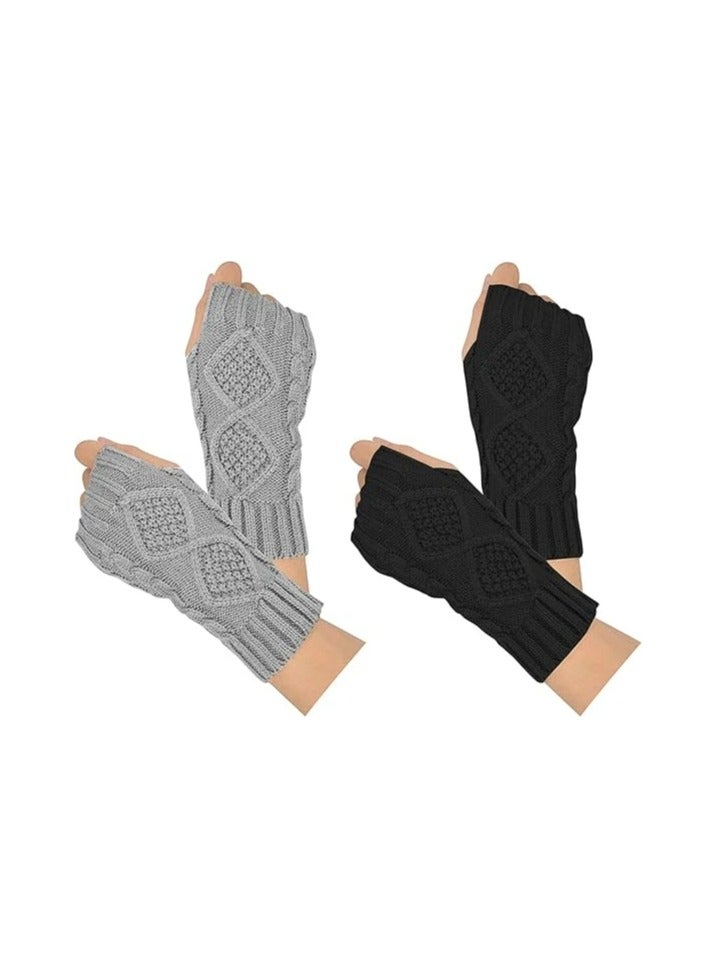 Half Fingerless Gloves, 2 Pairs, Women's Winter Half Finger Gloves, Winter Gloves, Warm Knitted Short Knitted Fingerless Mittens