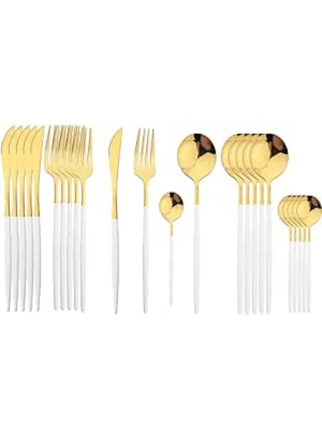 24-Piece Stainless Steel Cutlery Set – Gold & White Elegant Tableware - Image 2