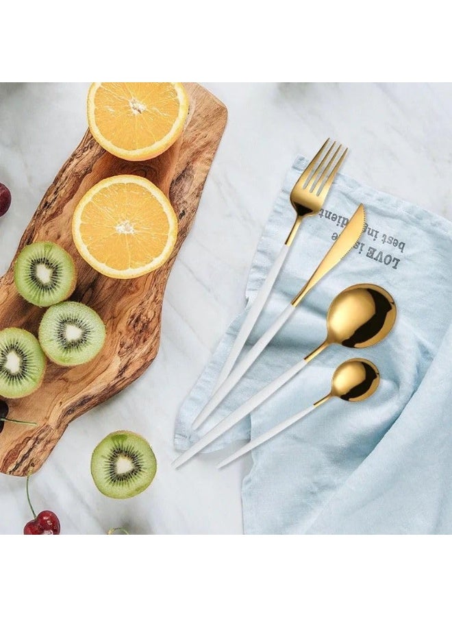24-Piece Stainless Steel Cutlery Set – Gold & White Elegant Tableware - Image 3