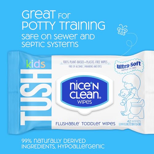 Nice 'N CLEAN Flushable Toddler Wipes 42ct (6-Pack) | 100% Plant-Based, Unscented Wet Wipes for Sensitive Skin | Potty Training Essentials | Flushable Baby Wipes for All Ages - Image 2
