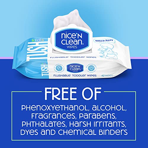 Nice 'N CLEAN Flushable Toddler Wipes 42ct (6-Pack) | 100% Plant-Based, Unscented Wet Wipes for Sensitive Skin | Potty Training Essentials | Flushable Baby Wipes for All Ages - Image 4