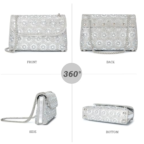 BBTT.ful Shoulder Bags Crossbody Bag Purses Handbags Crystals Rhinestone Evening Bag for Women Clutch Purse with Chain (silvery) - Image 3