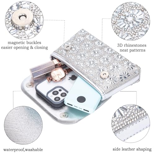BBTT.ful Shoulder Bags Crossbody Bag Purses Handbags Crystals Rhinestone Evening Bag for Women Clutch Purse with Chain (silvery) - Image 5