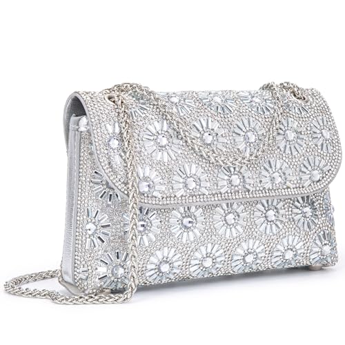 BBTT.ful Shoulder Bags Crossbody Bag Purses Handbags Crystals Rhinestone Evening Bag for Women Clutch Purse with Chain (silvery) - Image 1