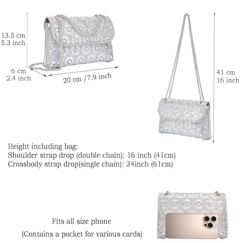 BBTT.ful Shoulder Bags Crossbody Bag Purses Handbags Crystals Rhinestone Evening Bag for Women Clutch Purse with Chain (silvery) - Image 4