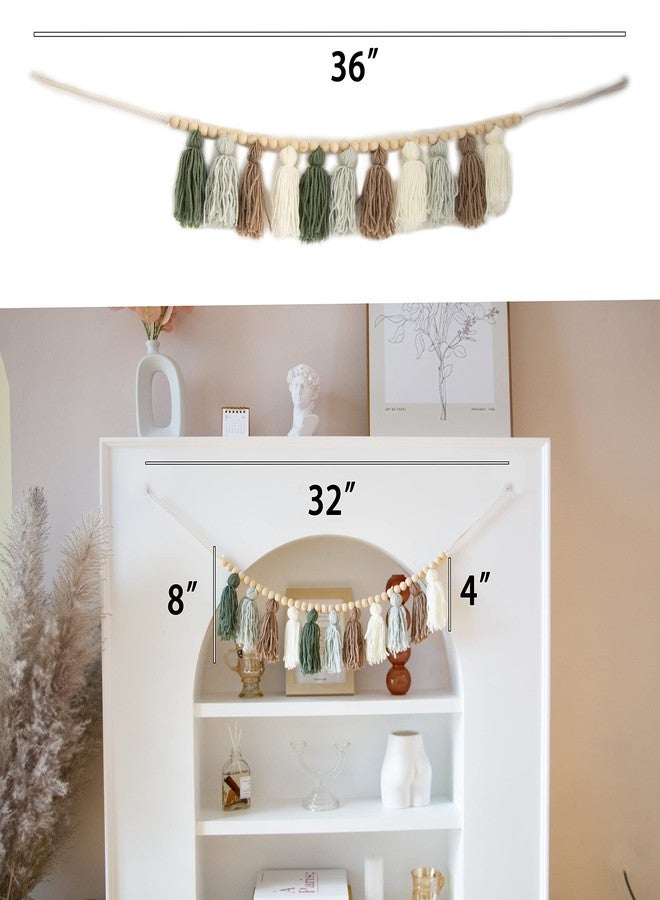 Decocove Tassel Garland - Boho Tassel Garland with Wood Beads - Wall Decor for Dorm, Girls Room and Nursery Room - Olive Green (36 inch) - Image 5