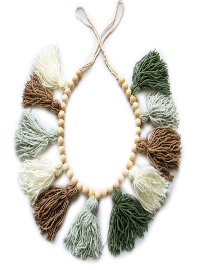 Decocove Tassel Garland - Boho Tassel Garland with Wood Beads - Wall Decor for Dorm, Girls Room and Nursery Room - Olive Green (36 inch) - Image 1