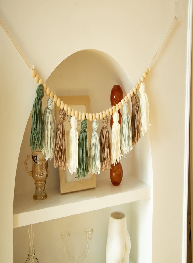 Decocove Tassel Garland - Boho Tassel Garland with Wood Beads - Wall Decor for Dorm, Girls Room and Nursery Room - Olive Green (36 inch) - Image 2