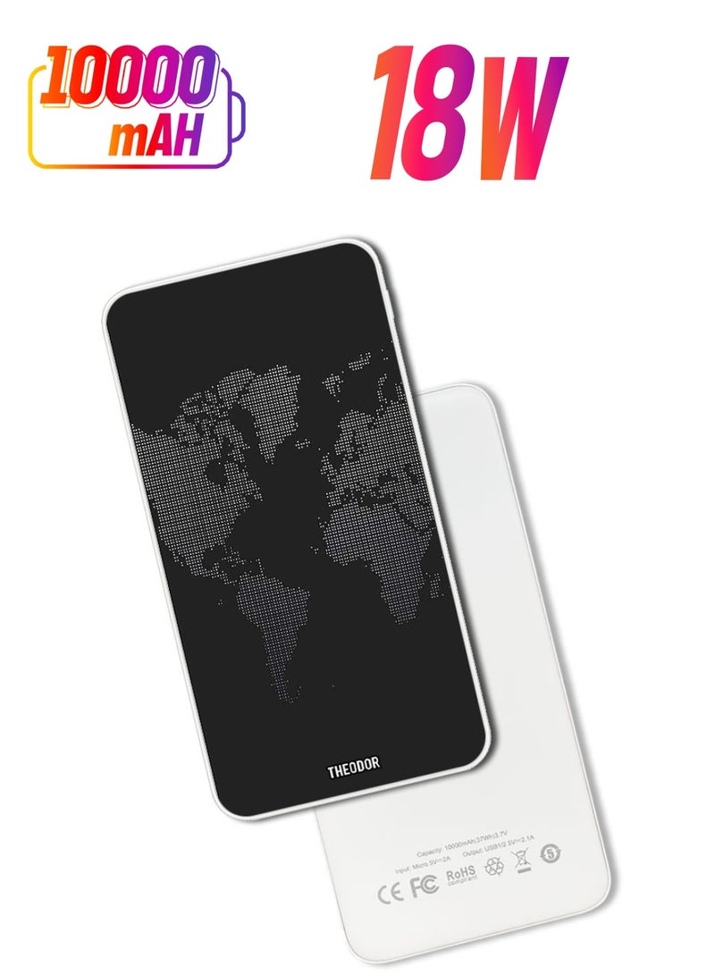 Theodor 10,000 mAh Super Fast Charging Ultra Compact Power Bank with Quick Charge & Power Delivery, Portable Charger For iPhone and Android Map In Dots - Image 1