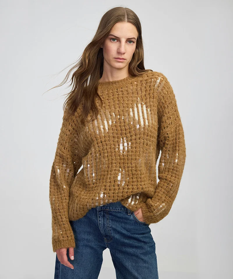 ابيكول Embellished Openwork Knit Sweater