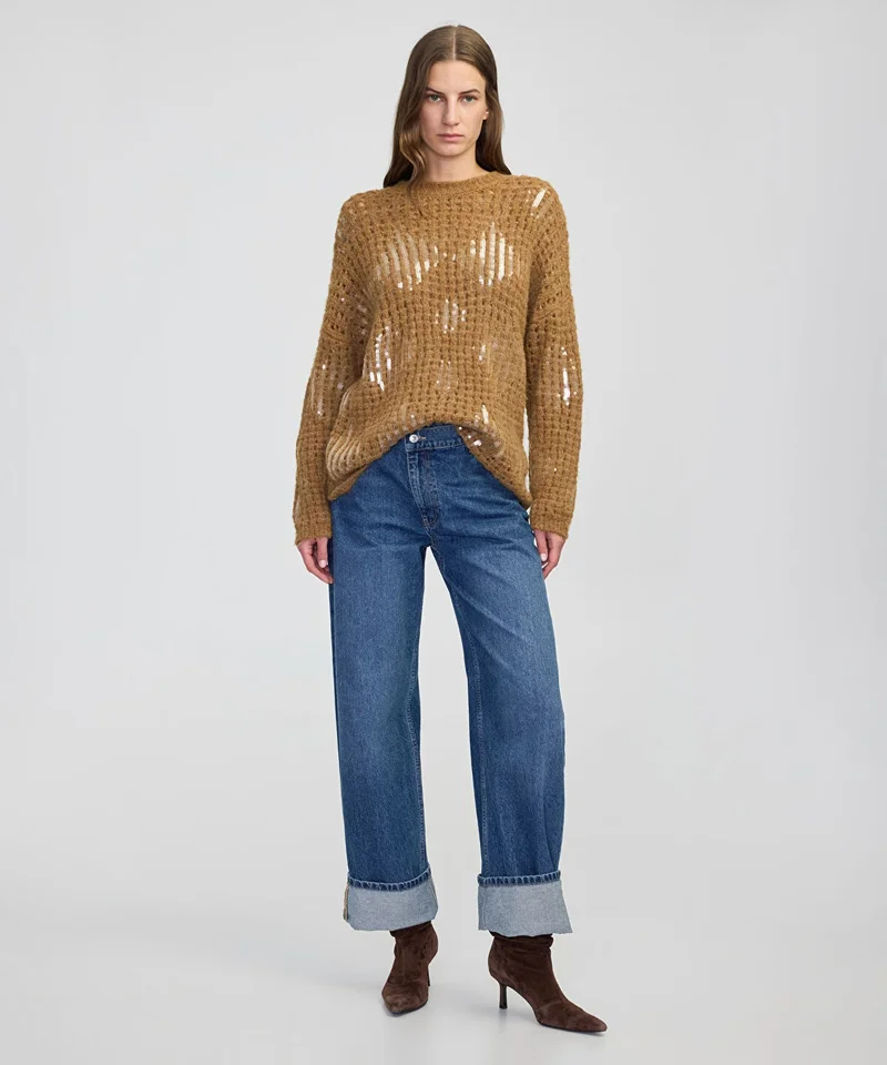 ابيكول Embellished Openwork Knit Sweater