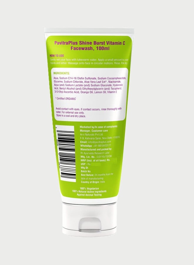 Pavitra+ PavitraPlus Vitamin C Face Wash for Glowing Skin and Skin Brightening with Niacinamide and Vitamin E for Dark Spots - Daily Cleanser for Women and Men, All Skin Types, 100ml - Image 3