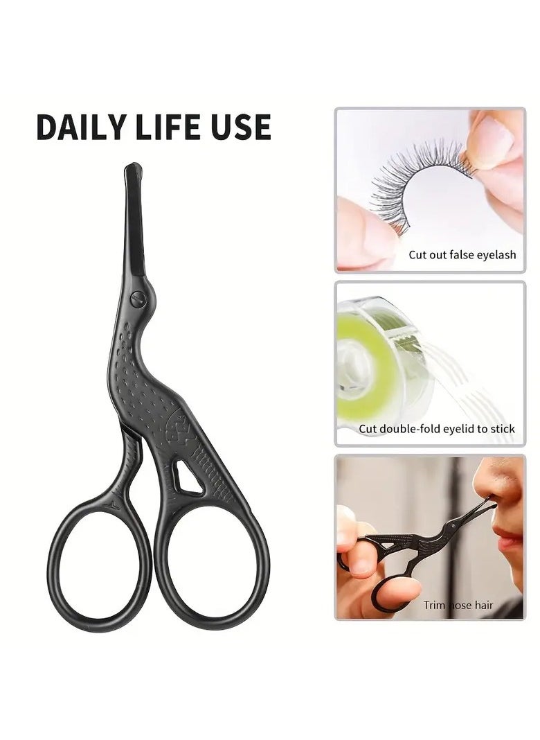 Goolsky Safety Round Head Stainless Steel Nose Hair Scissors, Stork Type Beauty Scissors For Eyebrows, Nose Hair, Beard, Ear Hair, Stainless Steel Eyebrow Scissors, Men And Women Professional Facial Hair Scissors  - Image 1
