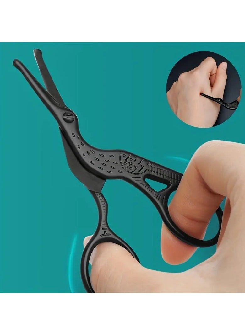 Goolsky Safety Round Head Stainless Steel Nose Hair Scissors, Stork Type Beauty Scissors For Eyebrows, Nose Hair, Beard, Ear Hair, Stainless Steel Eyebrow Scissors, Men And Women Professional Facial Hair Scissors  - Image 3