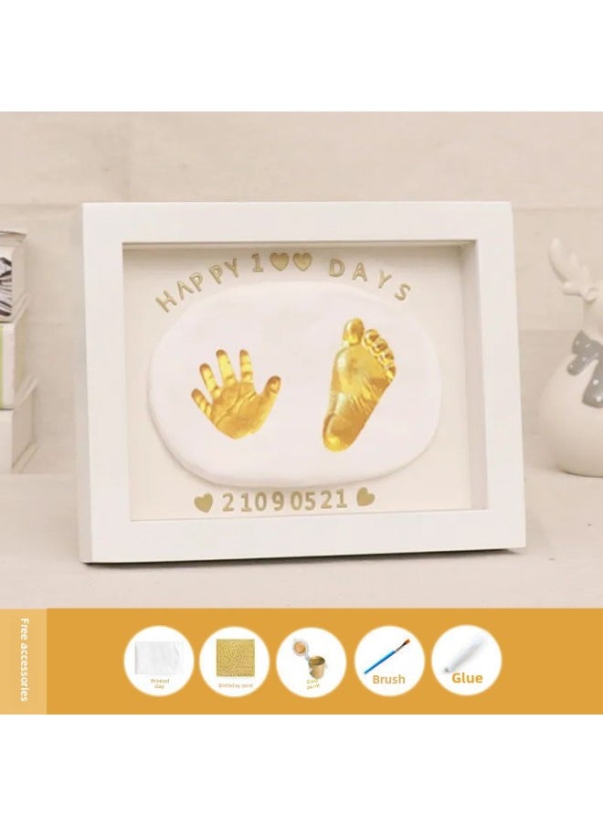 Full Moon Baby Hand And Foot Ink Pad Fetal Hair Commemorative 100 Days Handprint Footprint Commemorative Photo Frame Baby Newborn Hand And Footprint-Specifications:8inch Pure White Horizontal Style (available Before Half A Year Old)  - Image 1