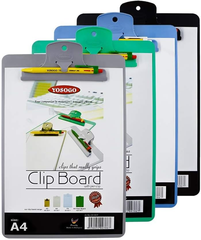 Yosogo A4 Size ABS Plastic Heat Resistant Clipboard with Bulldog Clip and Pen Holder - Assorted Colors - Image 1