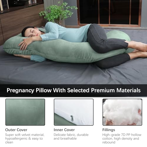 MOON PARK Pregnancy Pillows for Sleeping - U Shaped Full Body Maternity Pillow with Removable Cover - Support for Back, Legs, Belly, HIPS - 57 Inch Pregnancy Pillow for Women - Green - Image 3