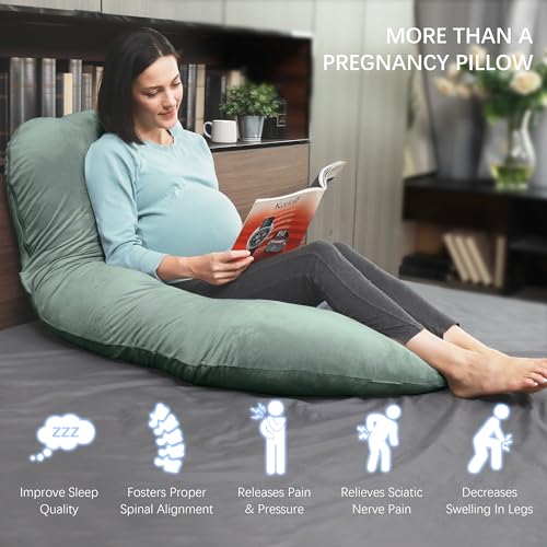 MOON PARK Pregnancy Pillows for Sleeping - U Shaped Full Body Maternity Pillow with Removable Cover - Support for Back, Legs, Belly, HIPS - 57 Inch Pregnancy Pillow for Women - Green - Image 4