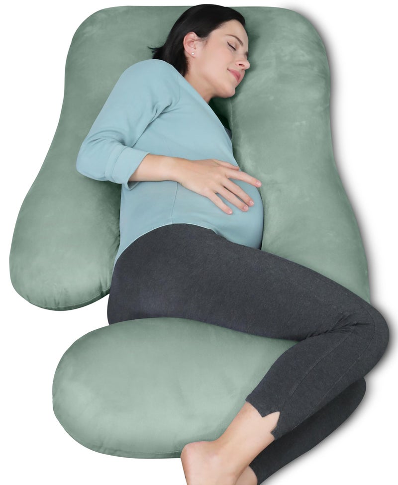 MOON PARK Pregnancy Pillows for Sleeping - U Shaped Full Body Maternity Pillow with Removable Cover - Support for Back, Legs, Belly, HIPS - 57 Inch Pregnancy Pillow for Women - Green - Image 1