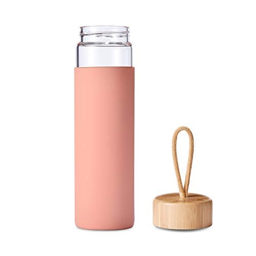 Yomious 20 Oz Borosilicate Glass Water Bottles with Silicone Sleeve BPA Free, Dishwasher Safe - Reusable Clear Glass Drinking with Leak Proof Bamboo Lid | Perfect Gym Water Bottles for Men & Women - Image 4