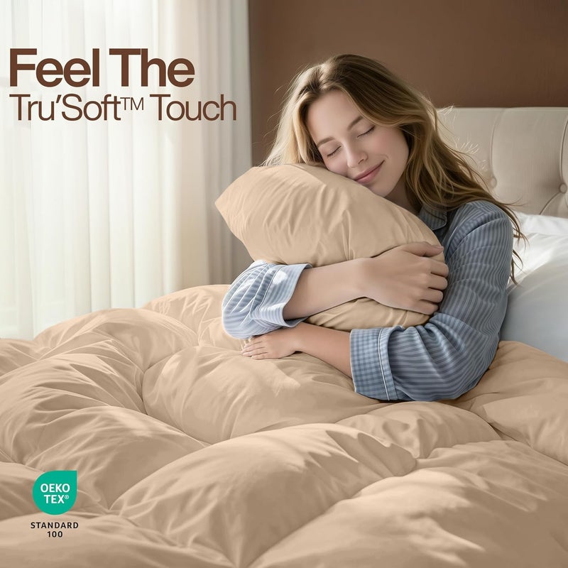 Comforter Duvet Insert - Quilted Comforter with Corner Tabs - Box Stitched Down Alternative Comforter (King, Beige) - Image 4