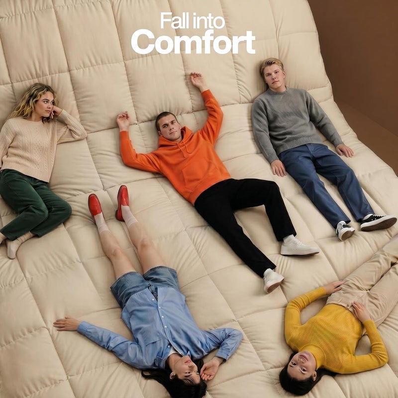 Comforter Duvet Insert - Quilted Comforter with Corner Tabs - Box Stitched Down Alternative Comforter (King, Beige) - Image 3