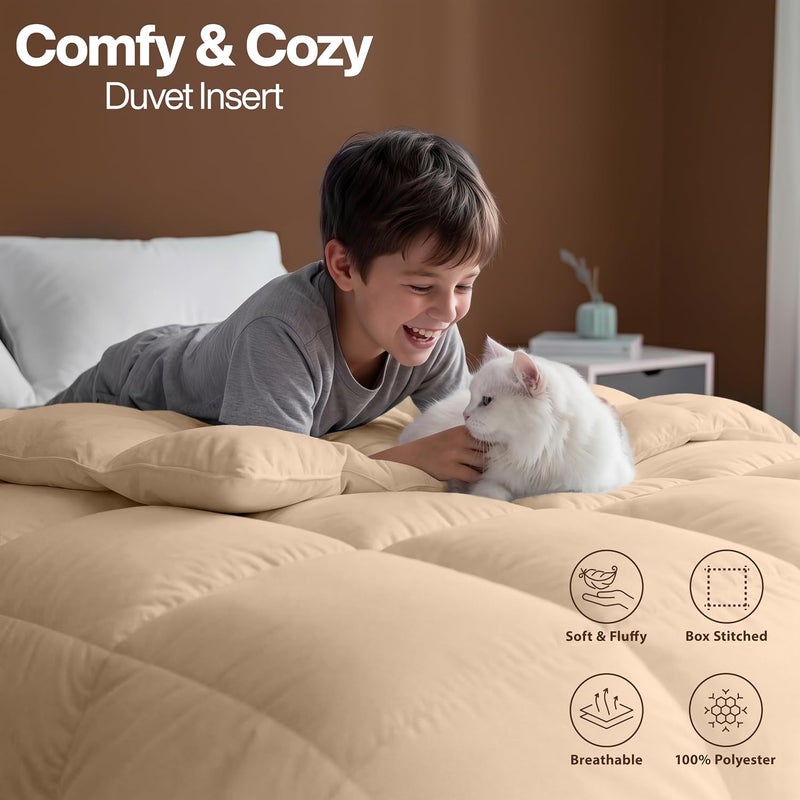 Comforter Duvet Insert - Quilted Comforter with Corner Tabs - Box Stitched Down Alternative Comforter (King, Beige) - Image 5