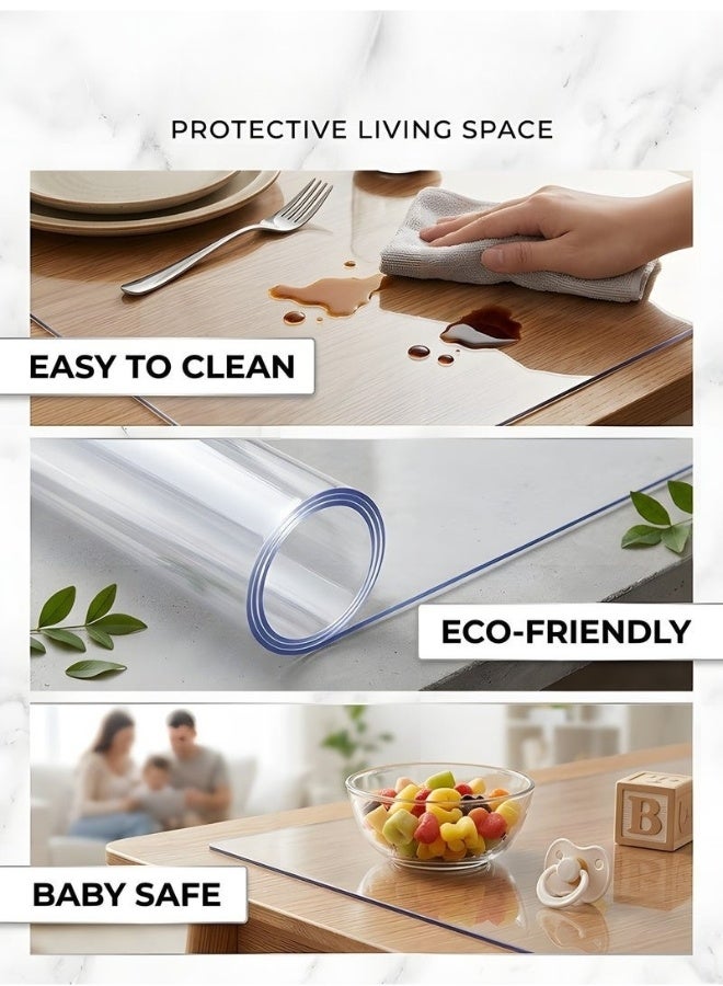 Table Protector,1mm Thick Rectangular Clear Desk Pad Mat,Plastic Table Cover,PVC Clear Desk Cover Protector,Non-Slip Desk Pad, Table Protector For Dining Room Table,Office Size 110 X 80 Cm-Clear - Image 2