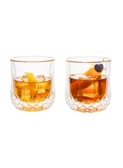 1Chase Double Wall Insulated Stemless Glass,Borosilicate Crystal Glass Tumblers For Cocktail,Set of 2 250 ML