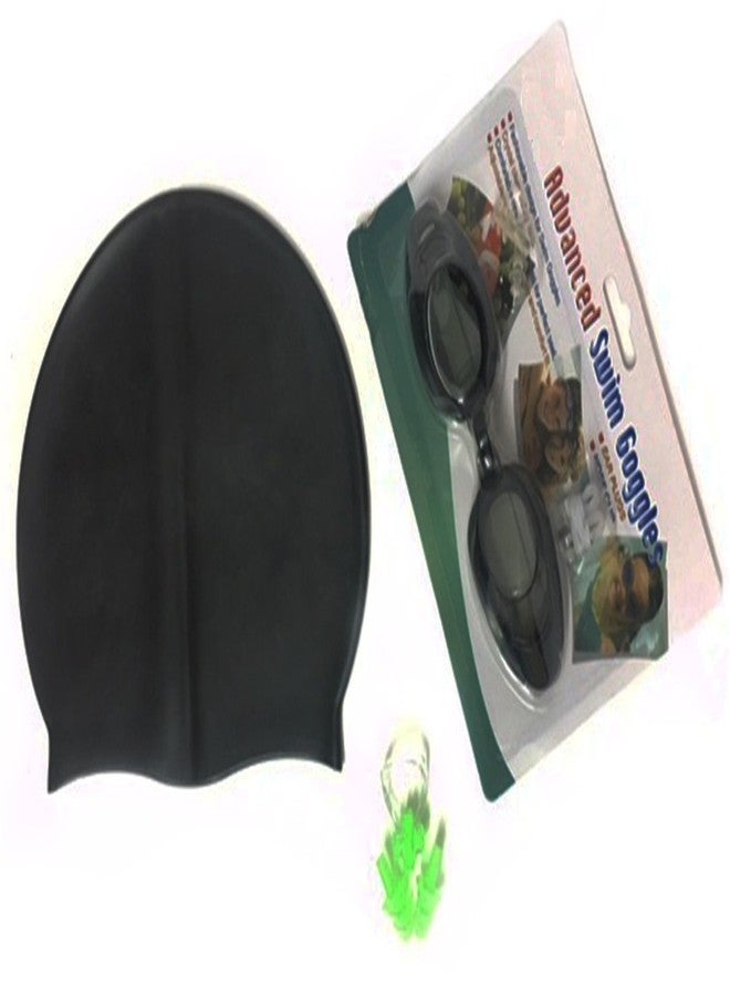 KAAS Black Complete Swimming Kit with Cap, Goggles and Green earplugs - Image 2
