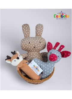 Esabela 3-Pieces Stuffed Toys Soft Baby Toys, Soft & Cuddly Sensory Toy for Infants and Toddlers, Easy Grip Handle Colorful Toys, Visual Stimulation Baby Doll, Animal Toys Perfect Gift for Newborn 