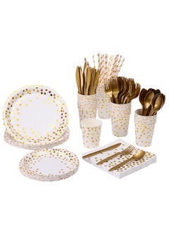 Generic 200Pcs Disposable Cutlery Disposable Paper Tableware Set for 25 Guests Dinnerware Plates Forks Knives Spoons Cups Napkins Straws for Wedding, Baby Shower, Birthday Party Supplies  - Image 1