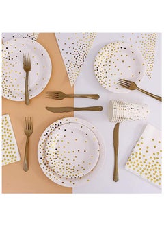 Generic 200Pcs Disposable Cutlery Disposable Paper Tableware Set for 25 Guests Dinnerware Plates Forks Knives Spoons Cups Napkins Straws for Wedding, Baby Shower, Birthday Party Supplies  - Image 3