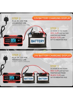 SYOSI SYOSI Car Battery Charger, 10A 12V/5A 24V Battery Charger, Portable Automatic Battery Charger Maintainer with LCD Screen, 7-stage Pulse Repair Charger for Car, Truck, Lawn, Motorcycle, Mower, Boat  - Image 4
