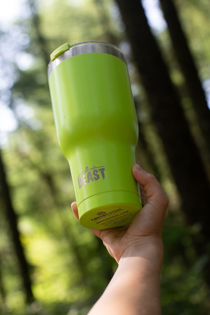 Greens Steel Beast 40 oz Tumbler Stainless Steel Vacuum Insulated Coffee Ice Cup Double Wall Travel Flask (Lemongrass Green)  - Image 3
