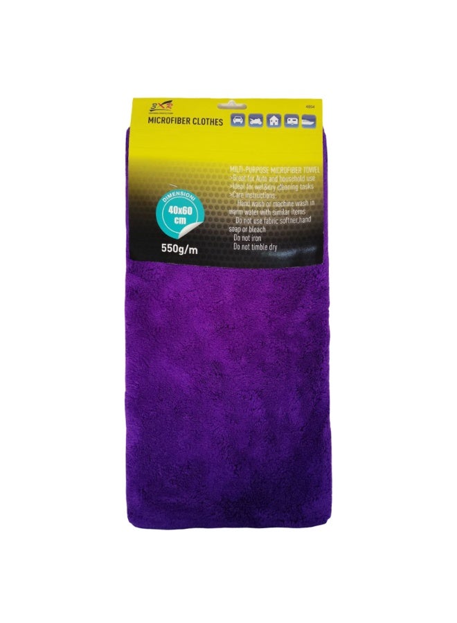3XR Microfiber Cleaning Cloth 40x60cm Purple, 550GSM Ultra Soft & Absorbent Towel for Car, Bike & Home Cleaning, Lint-Free & Scratch-Free Plush Fiber Drying Cloth for Polishing, Washing & Dusting, Durable Machine Washable Multipurpose Cloth - Image 3