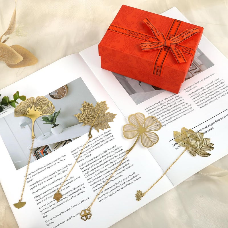 OFIFO ® 4 Pcs Metal Bookmarks with Chain, Golden Floral Cutout, Vintage Page Markers for Books, Journals, Notebooks, Ideal Gift for Book Lovers, Students, Office Staff - Image 4