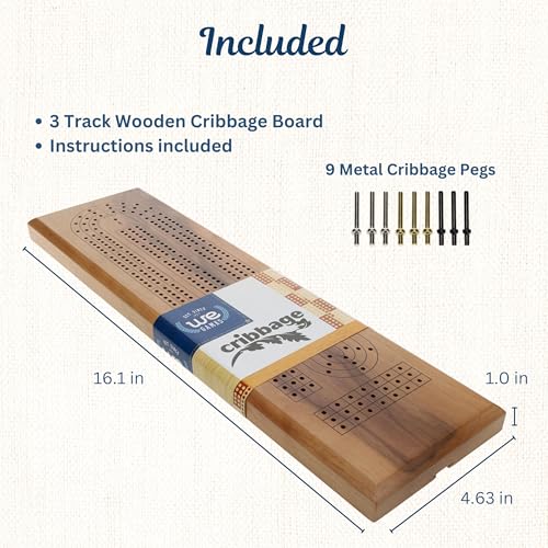 WE Games Cribbage Board Game Set Travel Cribbage with Card Storage and Metal Pegs Unique Dark Stained 3 Track Board Classic Wooden Board Game Coffee Table Board Games for Adults and Families - Image 5