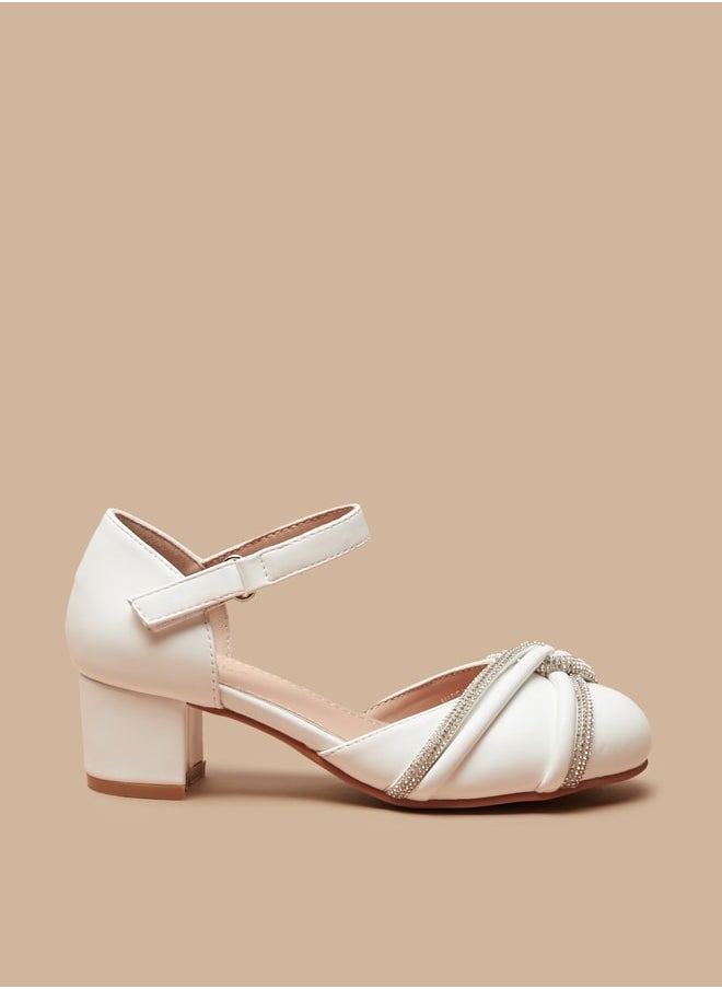 Flora Bella By Shoexpress - Girl's Embellished Block Heel Ballerina Shoes With Hook And Loop Closure Ramadan Collection - Image 1