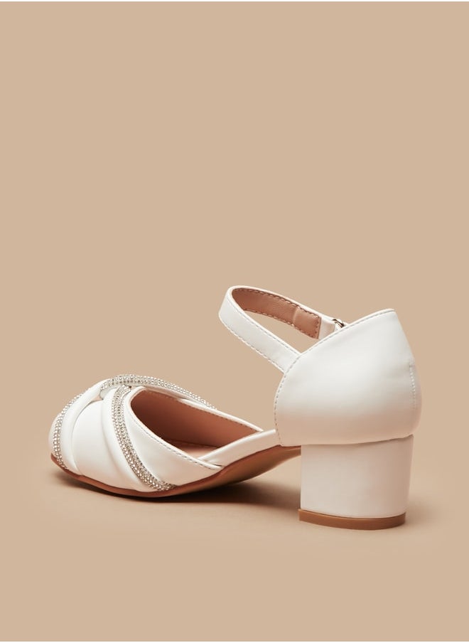 Flora Bella By Shoexpress - Girl's Embellished Block Heel Ballerina Shoes With Hook And Loop Closure Ramadan Collection - Image 1