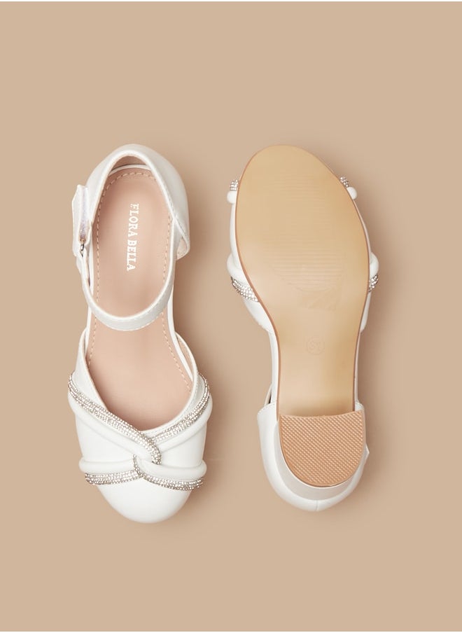 Flora Bella By Shoexpress - Girl's Embellished Block Heel Ballerina Shoes With Hook And Loop Closure Ramadan Collection - Image 1