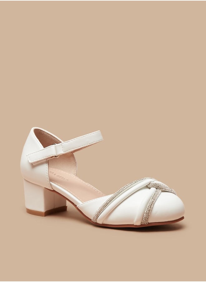 Flora Bella By Shoexpress - Girl's Embellished Block Heel Ballerina Shoes With Hook And Loop Closure Ramadan Collection - Image 1