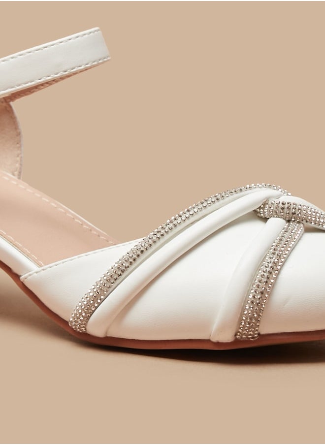 Flora Bella By Shoexpress - Girl's Embellished Block Heel Ballerina Shoes With Hook And Loop Closure Ramadan Collection - Image 1