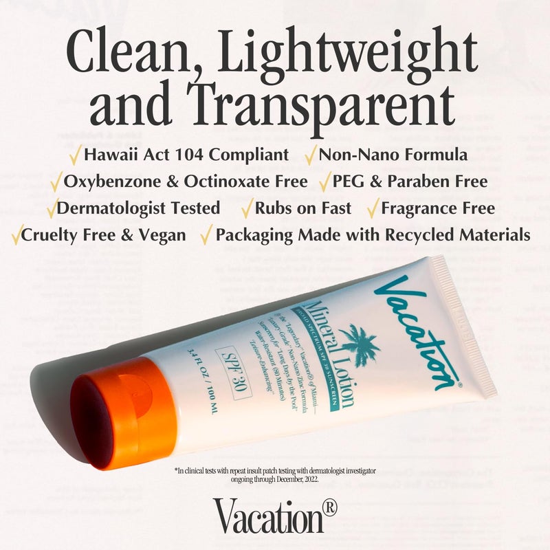 Vacation Mineral Lotion Sunscreen SPF 30 & Air Freshener Bundle, Non-Nano Zinc Oxide Formula, No White Cast, Water-Resistant, Dermatologist-Tested, Vegan, Travel Size, 3.4 Fl. Oz. - Image 4
