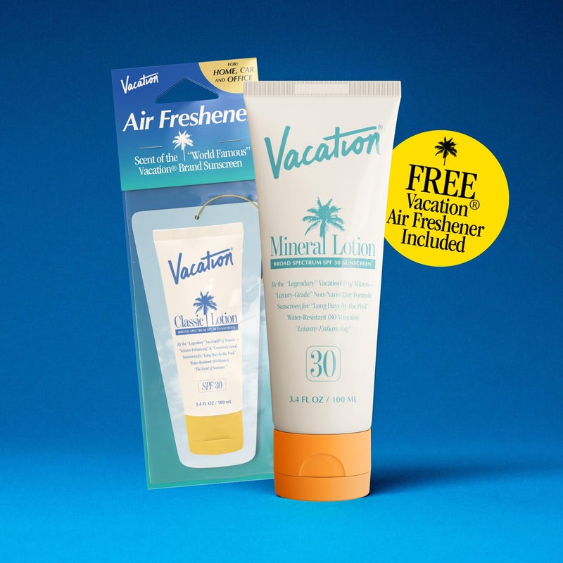 Vacation Mineral Lotion Sunscreen SPF 30 & Air Freshener Bundle, Non-Nano Zinc Oxide Formula, No White Cast, Water-Resistant, Dermatologist-Tested, Vegan, Travel Size, 3.4 Fl. Oz. - Image 5