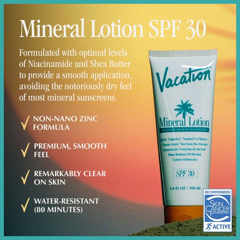 Vacation Mineral Lotion Sunscreen SPF 30 & Air Freshener Bundle, Non-Nano Zinc Oxide Formula, No White Cast, Water-Resistant, Dermatologist-Tested, Vegan, Travel Size, 3.4 Fl. Oz. - Image 2